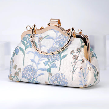 Blue Floral Shimmering Fields of Lavender Embroidered Bridal Wedding Bag, Statement Evening Wedding Clutch, Cross Body Bag
